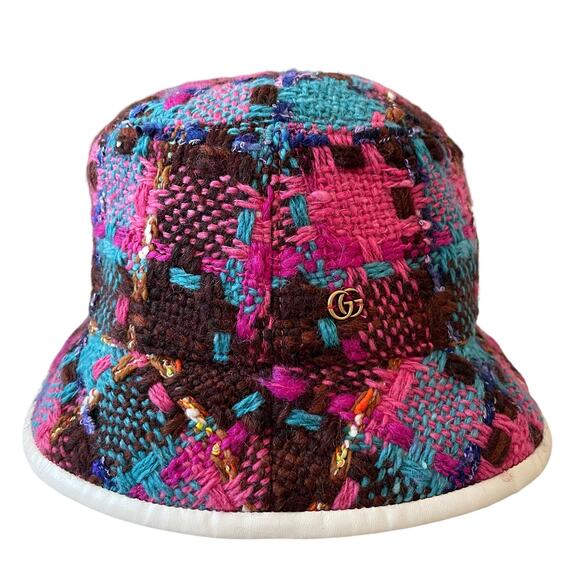 GUCCI Accessories - GUCCI GG Elevation Tweed Spicy Check Bucket Hat Cap 728469 Size Medium NEW
